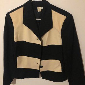 Vintage 80s Navy and Cream Blazer 100% Wool